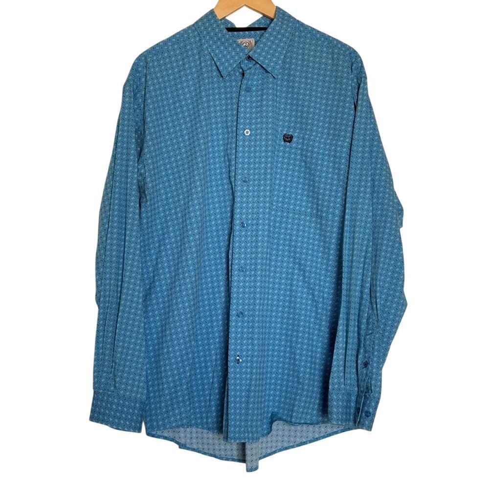 Cinch Mens Large Classic Light Blue Print Long Sleeve Button Western Shirt